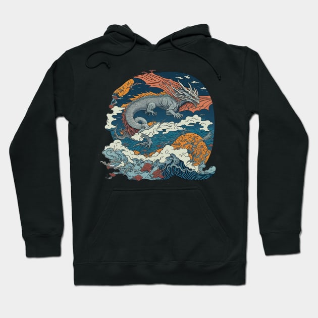 Dragon in the Japanese Hokusai Ukiyoe Style Hoodie by Rustic Portal